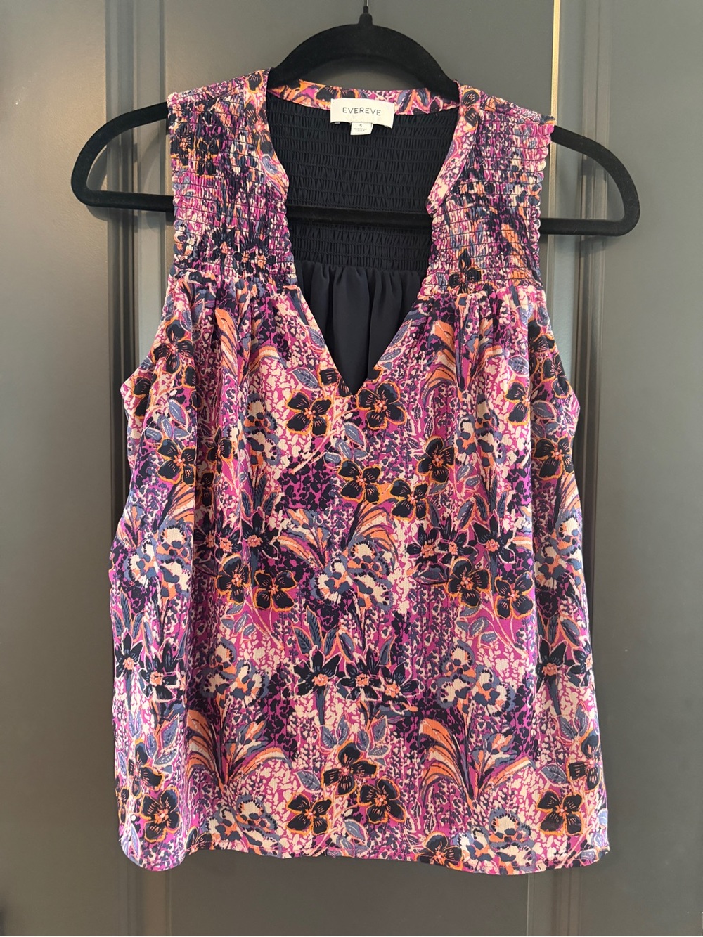 Evereve Pink and Purple Floral Smocked V-Neck Cami
